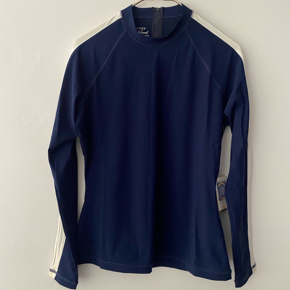 NWT J.Crew Navy Long Sleeve Rash Guard with White Stripes SZ Large